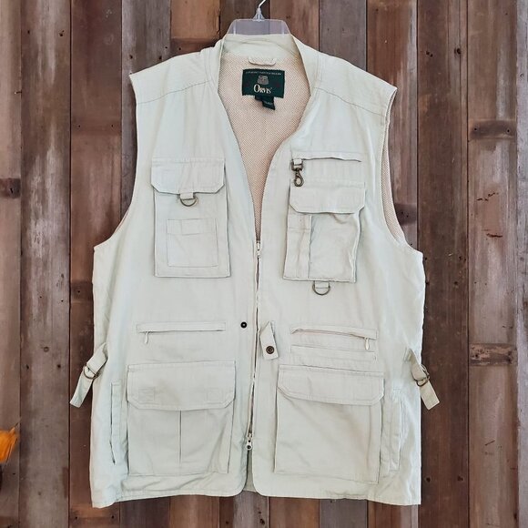 VTG ORVIS FLY FISHING Vest Jacket Pockets Sz L Hunting Khaki Safari Photography - Picture 1 of 11